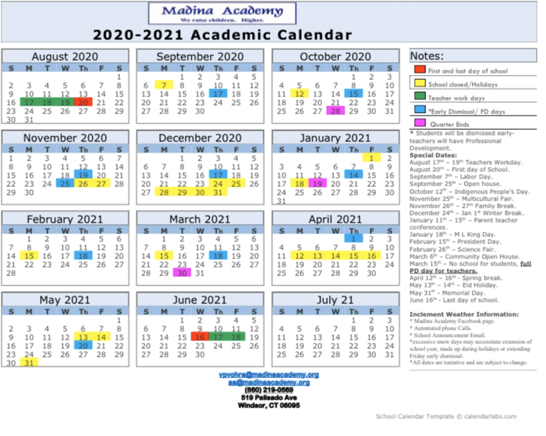 Madina Academy School Calendar Madina Academy